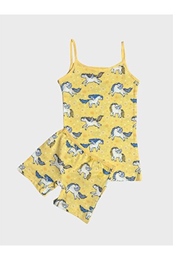 elmas kids Girl's Cotton Yellow Unicorn Patterned Athlete Boxer Set