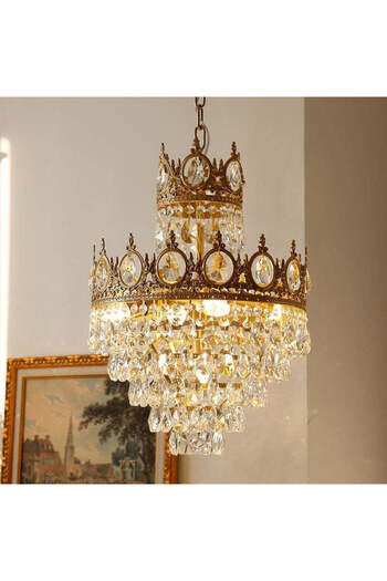 Alista Home Candelabru Cristal REGALITE Petito, 3 XE14, Diametru 25 cm, Auriu Lucios, Inaltime Reglabila