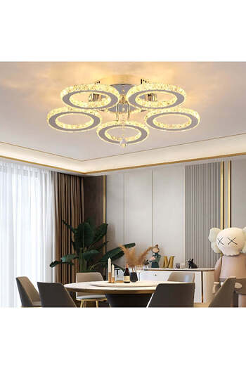 KORMAN TECHNIK LED chandelier with remote control and crystal ALANUBIS 61W, 5 Circles, Dimmable, Glossy Chrome