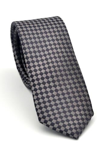 Gaffy Brown Piti Square Patterned Mink Woven Fabric Handkerchief Slim Fit Tie // Sdk-2503-3