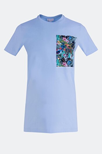 Sabri Özel Printed Crew Neck Men's T-Shirt Blue