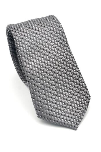 Gaffy White Small Square Pattern Gray Woven Fabric Slim Fit Tie with Pocket Square // Sdk-2511-4