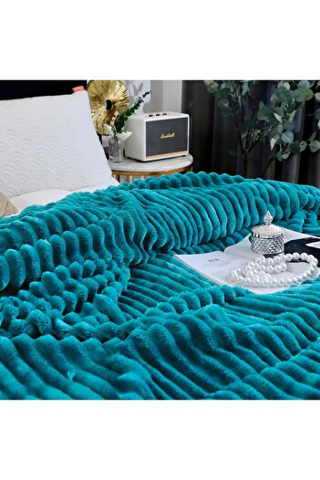 JOJO HOME Fluffy striped cocolino blanket, double bed, PCD-01, turquoise, 200 x 230 cm