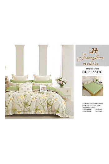 FIONNA.RO Finet Bed Linen With Elastic - Green Flowers