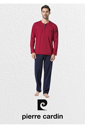Pierre Cardin Men's Combed Cotton Claret Red 2-Piece Pajama Set (2 Socks Gift) L1.Pc.5454.001