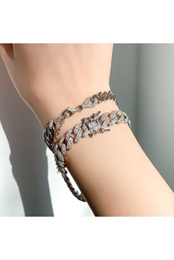 Bijuteria SORELLY Bratara Argint Cuban Link 8mm cu Zirconia