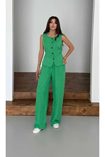 mor butik MOR BUTIK FEMEII SET FĂRĂ MÂNĂ DETALIE BUTON VERDE IARTE OLIVE01001