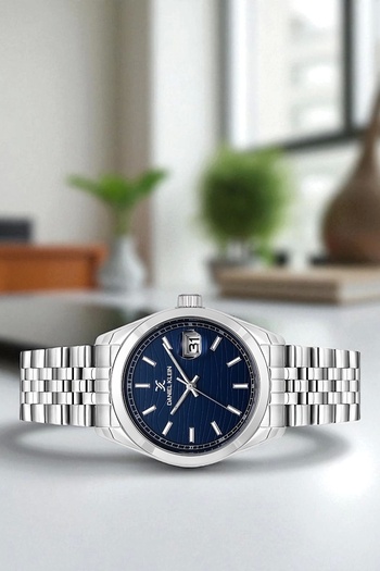 Daniel Klein Steel Cord&Case Men's Wrist Watch with Calendar Silver-Blue with Bracelet Gift Zmdk1190