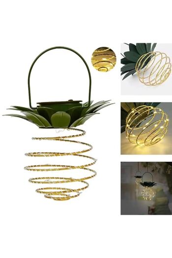 Generic YZYOE 60 LED Solar Powered Pineapple Chandeliers Warm Light, LED Iron and Copper Wire Lights, Outdo
