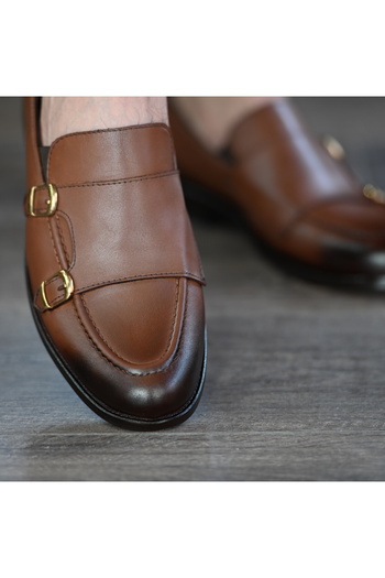 Savira Genuine Leather, Buckle Flat Model, 4 Seasons, Inner Outer Leather Men's Shoes Ty770Hg