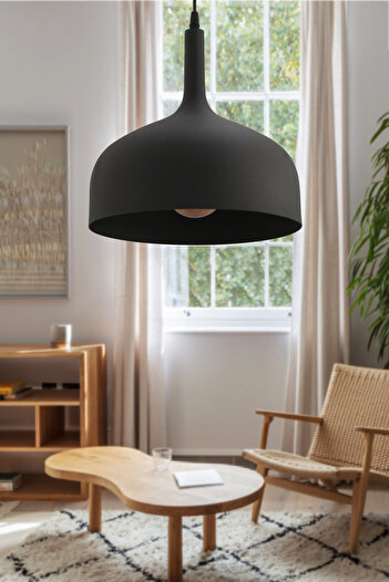 LUMINZO Kuola 30 cm Siyah Metal Modern Avize Sarkıt Salon Mutfak Kuaför Cafe Lamba Dekoratif Aydınlatma