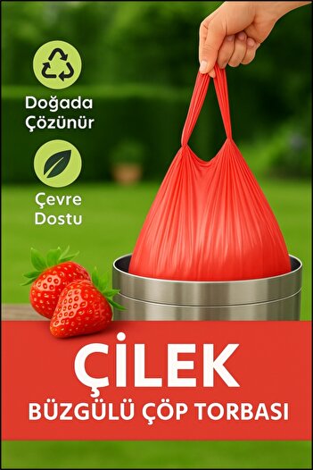 COZLEY 30 Adet Çilek Kokulu Büzgülü Orta Boy Avantaj Paket Çöp Poşetleri Çöp Torbaları 55X60 CM