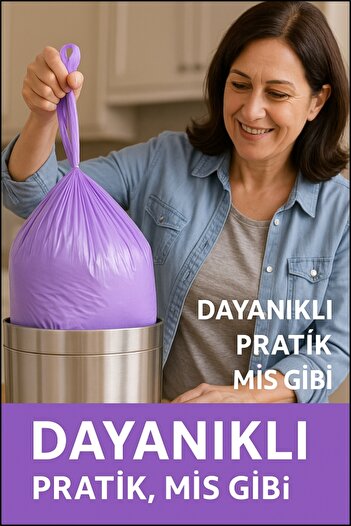 COZLEY 30 Adet Lavanta Kokulu Büzgülü Orta Boy Avantaj Paket Çöp Poşetleri Çöp Torbaları 55x60 CM
