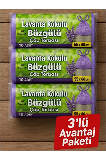 COZLEY 30 Adet Lavanta Kokulu Büzgülü Orta Boy Avantaj Paket Çöp Poşetleri Çöp Torbaları 55x60 CM