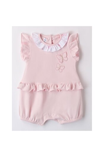 minibanda , Short Romper with Butterfly Applications for Baby Girl, Pink, 56 CM