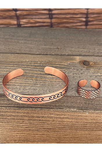 Rupen Kraft Adjustable Measure Pure Copper Bracelet Ring Set Copper Bracelet Copper Ring Set