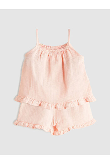 LC Waikiki Quality Parts from Celebi Store |   White Embroidered Girl's Blouse and Shorts 2-Piece