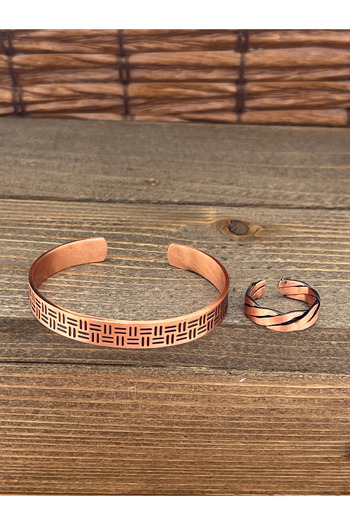 Rupen Kraft Adjustable Measure Pure Copper Bracelet Ring Set Copper Bracelet Copper Ring Set