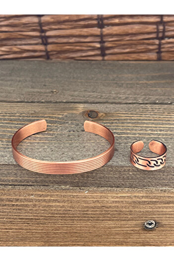 Rupen Kraft Adjustable Measure Pure Copper Bracelet Ring Set Copper Bracelet Copper Ring Set