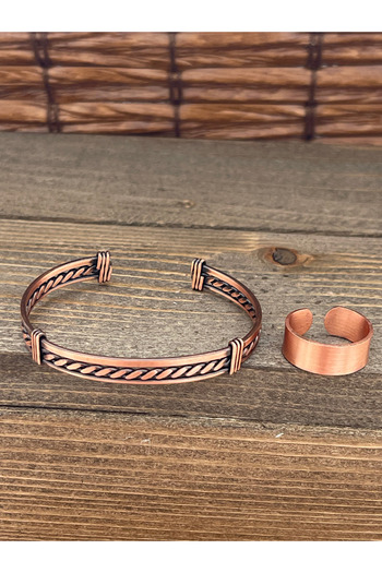Rupen Kraft Adjustable Measure Pure Copper Bracelet Ring Set Copper Bracelet Copper Ring Set