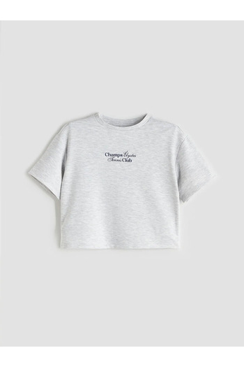 LC Waikiki Lcw Kids Gray Crew Neck Printed Girls T-Shirt and Shorts