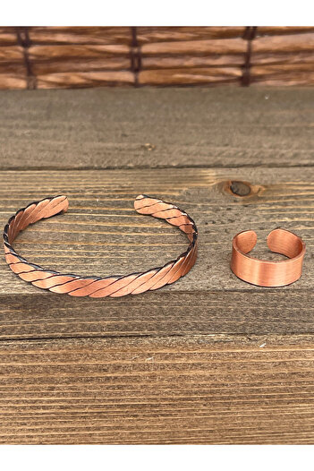 Rupen Kraft Adjustable Measure Pure Copper Bracelet Ring Set Copper Bracelet Copper Ring Set