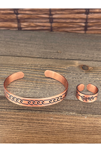 Rupen Kraft Adjustable Measure Pure Copper Bracelet Ring Set Copper Bracelet Copper Ring Set