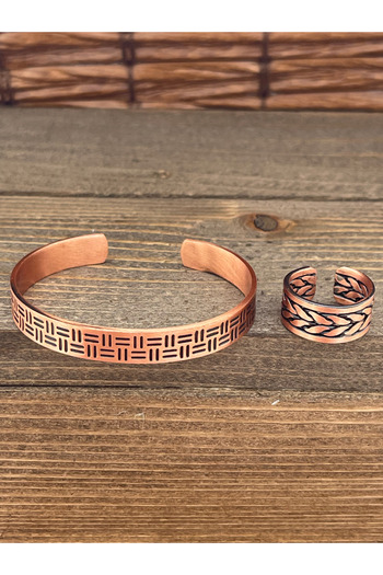 Rupen Kraft Adjustable Measure Pure Copper Bracelet Ring Set Copper Bracelet Copper Ring Set