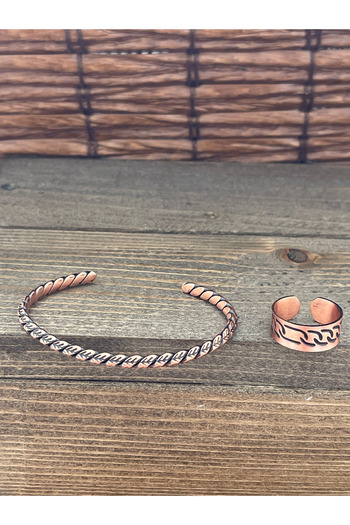 Rupen Kraft Adjustable Measure Pure Copper Bracelet Ring Set Copper Bracelet Copper Ring Set