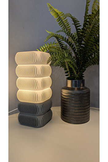 decory Mylia Gray Base Modern Style Square Table Lamp, Pinterest Style Decorative Lampshade (Bioplastic) E27