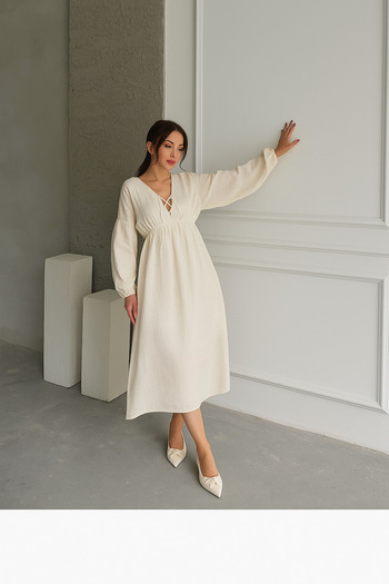 Chef d'atelier Women's Long Sleeve Lace Detailed Long Dress