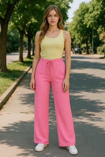 Edolika Women's Elastic Waist Pol Leg Trousers