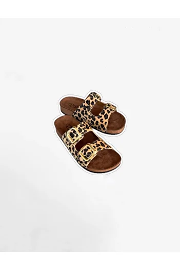 SUNSTEP Leopard Pattern Soft Women's House Slippers – Comfortable, Double Buckle Model