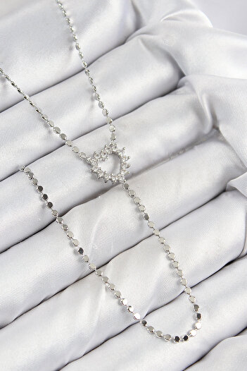 Skygo Brass Zircon Stone Crushed Chain Heart Model Silver Color Y Necklace - Tj-Bko10460