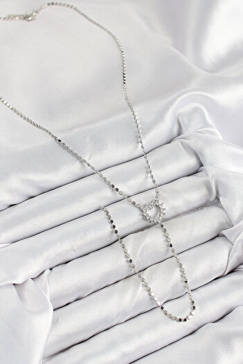 Skygo Brass Zircon Stone Crushed Chain Heart Model Silver Color Y Necklace - Tj-Bko10460