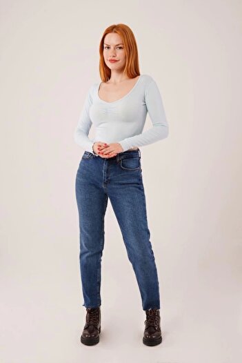 gl00my Wide Collar Baby Blue Basic Body Blouse