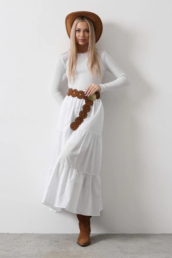 Lin Collection Cotton Elastic Waist Skirt - White