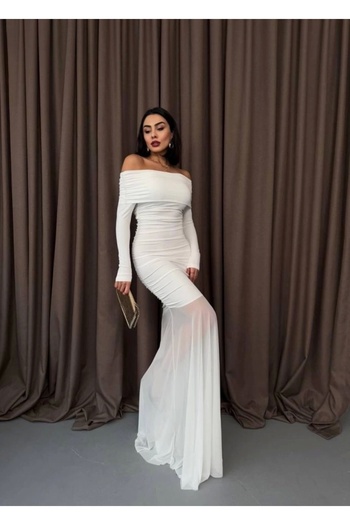 POLEXP Strapless Dress with Tulle Detail