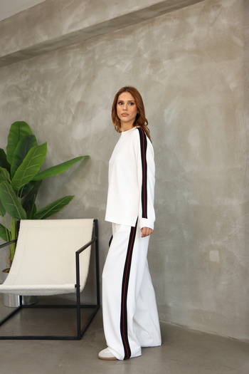 02Lady Fashion Σετ αθλητική φόρμα Modal υφασμάτινη με λεπτομέρεια Piping