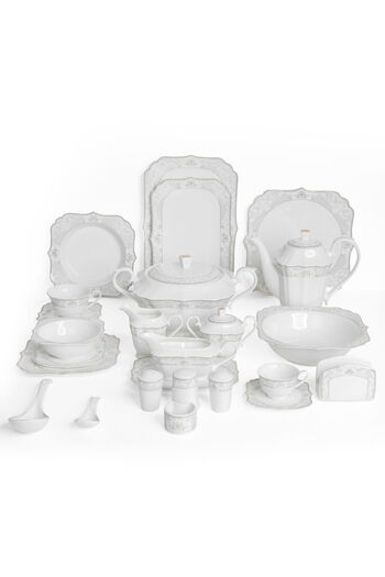 Alsaif Gallery Porcelain Dinner Set, Al Saif Gallery, 166 Pieces, Gold Engraving - White