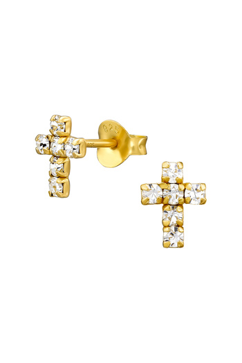 Sophia Collection 925 silver earrings plated with 24K gold, cross pattern with crystals Sophia Collection