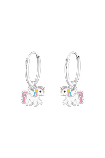Sophia Collection Children's earrings 925 Silver classic hoops, silver Unicorn model