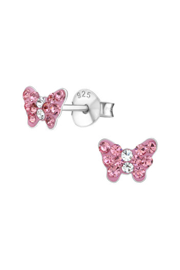 Sophia Collection Children's earrings 925 silver model Pink butterfly with crystals Sophia Collection