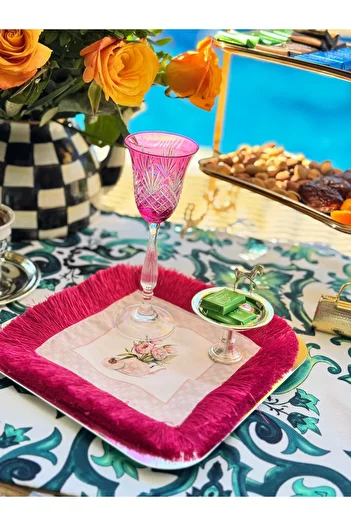 Merve Kaymakcı Pink Checkered Cocktail Napkin