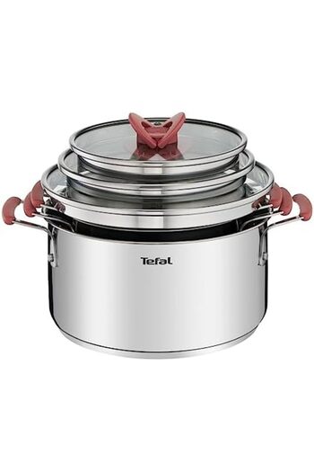 TEFAL Cookware Set | OPTI'Space 6-Piece Induction Cooking Set | Stewpots with Lids (18/20/24 cm) | S