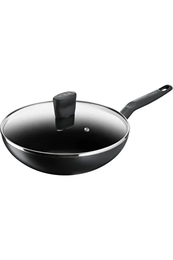 TEFAL Frying Pan | G6 Super Cook Wokpan 28 + Lid | Non Stick With Thermo Signal | Black | Aluminium