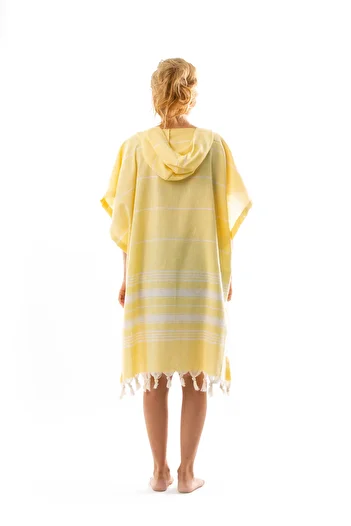 ELY PARKER Women's Bathrobe Poncho Peshtemal Cotton Beach Towel Yellow