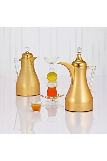 Alsaif Gallery Lena Flask Set from Saif Gallery, 1/1 liter, transparent handle, glass insulator, stainless steel