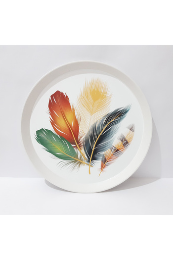 renkli çiçekler Tea Tray 36X3 cm Patterned Plastic Round Tea Coffee Tray Presentation Tray