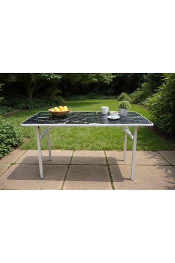 Family Ship Elegant Rectangular Folding Wooden Table - Black Marble Color